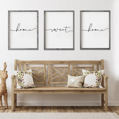 Heiple Set of 3 Framed Farmhouse Home Sweet Home Sign Above Bed Wall Decor for Bedroom Decor Wall Art Wood Signs