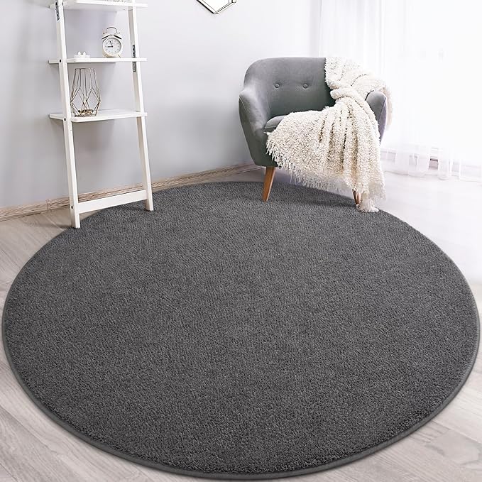 Gifeas Ultra Soft Round Area Rugs for Living Room Bedroom, 4x4 Feet Dark Grey Thickened Memory Foam Modern Indoor Circle Carpets, Non-Slip Comfy Circular Rug for Boys Girls Nursery Room Home Decor