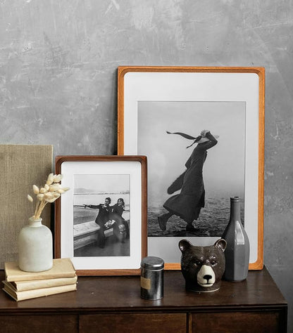 11x14 Picture Frame with Mat for 5x7/8x10, Natural Walnut Wood Handcrafted Rounded Corner with Real Glass, Vertical or Horizontal Display Photo Gallery Wall Mounting Frame