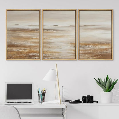 SIGNLEADER Framed Canvas Print Wall Art Set Soft Earth Tone Minimal Landscape Illustrations Minimal Decorative Bohemian for Living Room, Bedroom, Office - 16"x24"x3 Natural