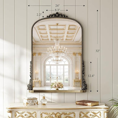 Vintage Bronze Ornate Baroque Mirror - 24"x32" French Antique Mirror - Traditional Decorative Wall Mounted Arched Mirrors for Entryway, Fireplace, Living Room, Hallway or Wall Decor, HD Tempered Glass