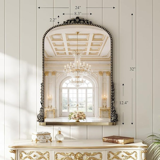 Vintage Bronze Arched Mirror - 40"x29" Large Matt Gold Antique Wall Mounted Mirror - Baroque Traditional Ornate for Entryway, Fireplace, Living Room, Hallway or Wall Decor (Upgrade Tempered Glass)