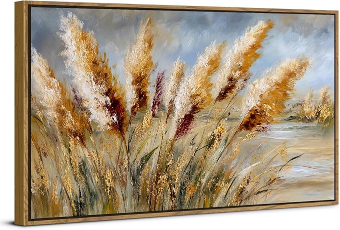 Farmhouse Pampas Grass Wall Decor Boho Botanical Framed Wall Art for Living Room Bedroom Rustic Country Abstract Wheat Crop Picture Minimalist Flowers Neutral Artwork Bedroom Home Decoration 20x40