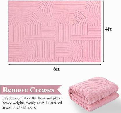 Pauwer Pink Area Rug for Girls Bedroom 4x6 Soft Fluffy Non Slip Machine Washable Rugs Arch Modern Indoor Mat Fuzzy Floor Carpet for Kids Nursery Living Room Dorm Playroom Dining Baby Home Decor