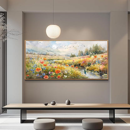 QIYILEXWART Canvas Wall Art For Living Room Wall Decor For Bedroom Office Wall Decoration Colorful Wildflower Landscape Painting Farmhouse Pictures Artwork Room Aesthetic Home Decor 20x40 In