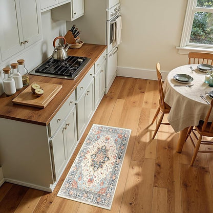 RELEANY Area Rugs 2'x4' Kitchen Rugs Entry Rug Small Rugs for Entryway Kitchen Bathroom Door Mat Indoor Entrance,Washable Non Slip, Beige Navy Blue Orange Colorful