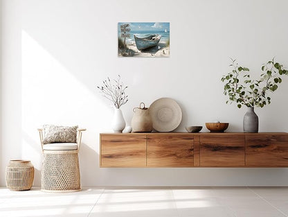 TutuBeer 1 Panel Coastal Bathroom Canvas Wall Art Nautical Boat on Beach Canvas Picture Ocean Seagull Seascape Prints for Wall Sea Bird Farmhouse Artwork for Bedroom Living Room Decor 30"x40"