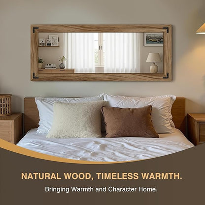 FICTOR Wooden Full Length Mirror, 55"x22" Solid Wood Frame Floor Mirror, for Farmhouse, Bedroom, Living Room, Entryway Decor, Leaning or Hanging