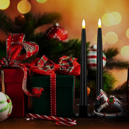 CVHOMEDECO. Flameless Taper Candles with 10-Key Remote, Battery Operated Led Flickering 3D Wick Window Candles Real Wax Finished Home Christmas Party Decor 0.78 x 11 Inch, Pack of 2, Black