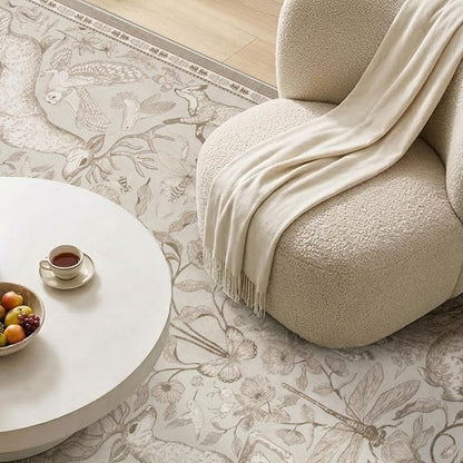 Lahome 5x7 Washable Area Rugs, Dorval Boho Deer Rugs for Living Room, Neutral Botanical Non Slip Low Pile Soft Carpet for Bedroom Dining Room Nursery Office Home Decor Beige
