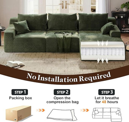 Homkdom L-Shaped Cloud Boneless Couch with Deep Seat, Modular Sectional Sofa with Oversized Chaise, 6 Layouts Combination for Living Room, Apartment, No Assembly (Green, Right Facing Chaise)
