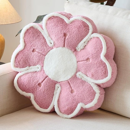 Flower Shaped Decorative Throw Pillow Cushion for Bed Couch, Cute Flower Plush Throw Pillows Home Decor Floor Pillow Seating Cushions (Grey Pink, 13.7 Inches)