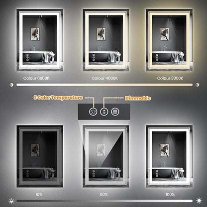 Snowdool LED Bathroom Mirror, 20"x28" Mirror with Front and Backlit, Anti-Fog, Bathroom Vanity Mirror for Wall, Memory, Stepless Dimmable, Tempered Glass (Horizontal/Vertical)