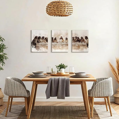 WENGTIAO 3Pcs Christian Wall Art Prints Jesus Last Supper Canvas Painting Poster Religious Scripture Pictures Bible Renaissance Easter Artwork For Dining Room Living Room Church 12x16 inch