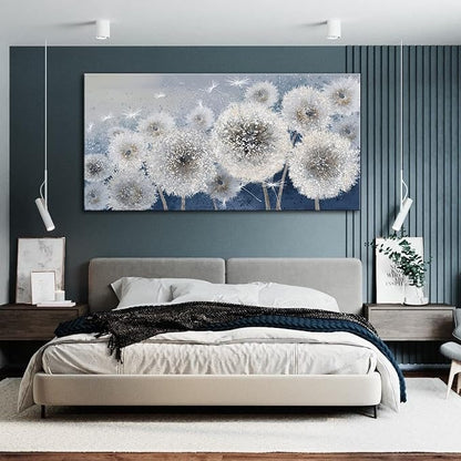 Pogusmavi Blue Dandelion Large Canvas Wall Art - 29x58IN for Living Room & Bedroom