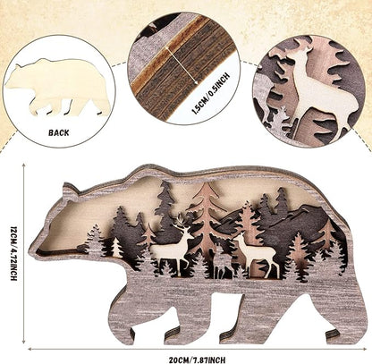 Honoson Forest Animal Rustic Wall Art Decor Wooden Farmhouse Wall Decoration Wooden Animal Decor Wood Forest and Mountain Ornaments for Cabin Bedroom Living Room Decor(Brown,Bear Style)