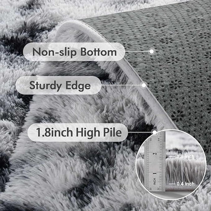 5x7 Ft Large Shag Rugs for Bedroom Living Room Decor for Men Boys, Tie Dyed Ultra Soft Fluffy Furry Area Rug for Indoor Floor, Aesthetic Carpet for Home Decor (Black White)