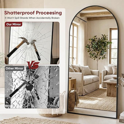 Antok Full Length Floor Mirror Arched Standing Mirror with Aluminum Frame - Freestanding Wall Mount Leaning Body Mirror for Bedroom Living Room Entryway, 76" L x 34" W, Black
