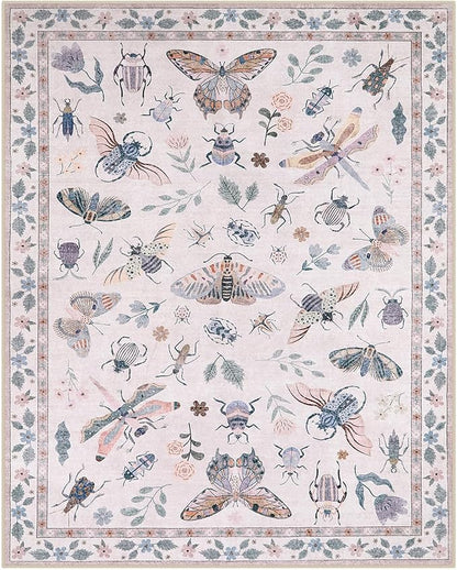 Lahome Insect 9x12 Area Rugs for Living Room Bedroom, Soft Washable Rugs 9x12 Stain Resistant, Ultra-Thin Non-Slip Non-Shedding Accent Carpet for Dining Room Office Vionnet, Pink
