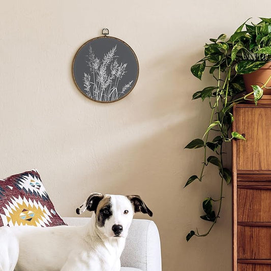 TLESKE Boho Vintage Botanical Round Wall Art Decor Framed 10x10, Wildflower Floral Canvas Wall Art Prints Artwork, Rustic Wall Hanging Room Door Decor Decorations for Bedroom Living Room
