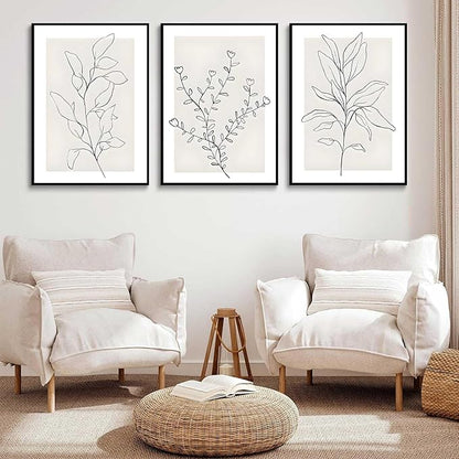 3Pcs Neutral Botanical Wall Art Minimalist Abstract Botanical Line Canvas Posters Prints Modern Beige Boho Plant Paintings Wall Decor Pictures for Bedroom Living Room Home Decoration, Unframed