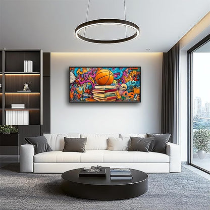 Banksy Basketball Book Large Wall Art for Living Room Abstract Graffiti Sports Framed Canvas Decor Street Prints Painting Pictures Extra Large Artwork for Gym Bedroom Home Office Classroom 30"x60"