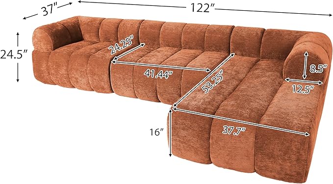 Christopher Knight Home Mania 122" Modular L-Shape Sofa Couch with Chaise Lounge, Modern Sectional Sofa Set for Living Room, Boucle Fabric Upholstered Cloud Couch with Deep Seat, Orange