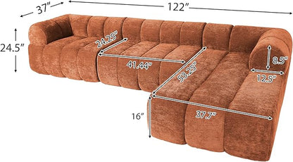 Christopher Knight Home Mania 122" Modular L-Shape Sofa Couch with Chaise Lounge, Modern Sectional Sofa Set for Living Room, Boucle Fabric Upholstered Cloud Couch with Deep Seat, Orange