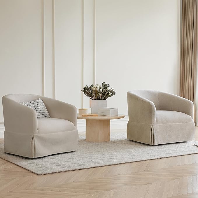 Swivel Accent Chair Set of 2, 360 Degree Performance Fabric Armchair Modern Barrel Chairs Armchair for Living Room Bedroom Home and Office,Taupe