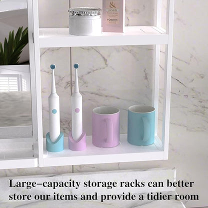White Metal Framed Bathroom Mirror with Shelf, 24.4 X 31 in Rectangular Wall Mounted Bathroom Vanity Mirror, Modern Bathroom Mirror with Storage for Over Sink, Entryway (White)