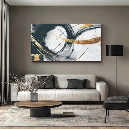 Iallbin Abstract Canvas Wall Art, Large Wall Art for Living Room, for Wall Modern Paintings Wall Decor Living Room (Abstract, Black and Grey, 58L x 29W)