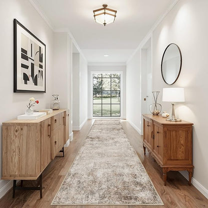 Washable Abstract Hallway Runner Rug: 2x12 Rubber Backing Modern Runners for Kitchen Entryway Bedroom - Indoor Soft Thin Easy Clean Long Carpet - Contemporary Home Decor