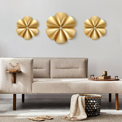 Fourluoo 3 Pack Gold Sunburst Mirrors for Wall Decor Circle Flowers Mirrors Decorative Gold Hanging Wall Art Flowers Mirror for Home Living Dinning Room Bedroom Bathroom Boho Decoration(Floral)