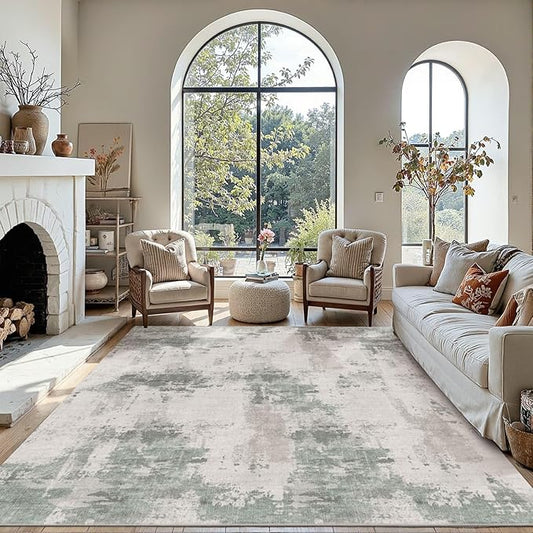 5x7 Area Rugs for Bedroom Living Room,Non-Slip Washable Modern Green Abstract Rugs for Dining Room, Foldable Thin Indoor Carpet Stain Resistant(Grey Green)