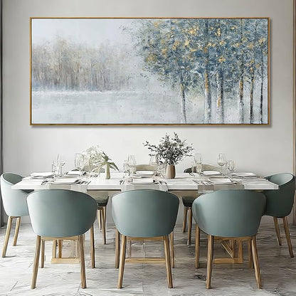 ZENPEE Blue Abstract Wall Art and Grey Tree Textured Forest Scene, 32x71 Oversized Canvas Wall Decor for Living Room Bedroom Entryway