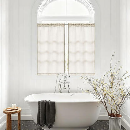 Natural Linen Kitchen Window Curtains Over Sink 36 Inch Length for Farmhouse Cafe Bathroom Small Window Drapes Cream Semi Sheer Light Filtering Privacy Small Curtains W34xL36