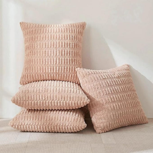 Fancy Homi 4 Packs Decorative Throw Pillow Covers for Living Room Couch Bed, Modern Farmhouse Boho Home Décor Accent Cushion Case, 24" x 24", Blush Pink