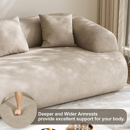 91" Boneless Couch,Cloud Couch,Chenille Curved Sofa with 3 Seater and 3 Pillows, Modern Compression Sofa for Living Room, Bedroom and Apartment, No Assembly Required, Light Brown