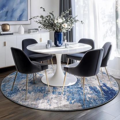 RELEANY Washable Area Rugs 6ft Non-Slip Modern Abstract Soft for Living Room Entryway Bedroom Nursery, Print Pattern, Blue Grey Navy Gray