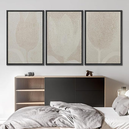 SIGNLEADER Framed Canvas Print Wall Art Set Neutral Beige Tulip Subtle Dot Pattern Illustrations Minimal Decorative Bohemian Nordic for Living Room, Bedroom, Office - 16"x24"x3 BLACK