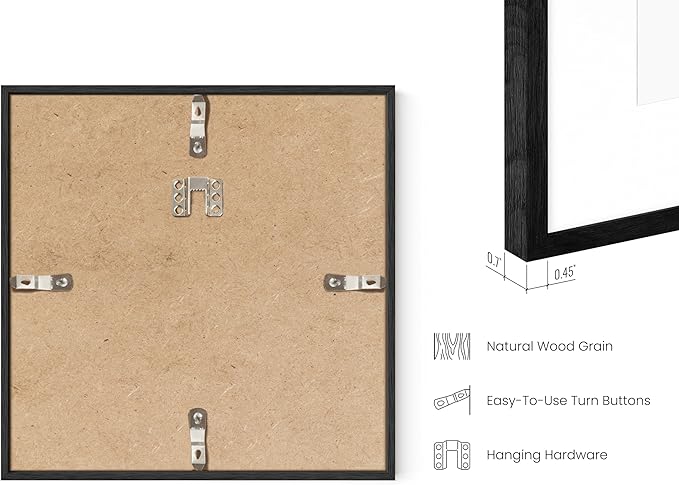 HAUS AND HUES Black Oak Wood 10x10 Picture Frames - Set of 15, Square Frames with Mat, Elegant Frames for Gallery Walls (10x10 in, Black, Set of 15)