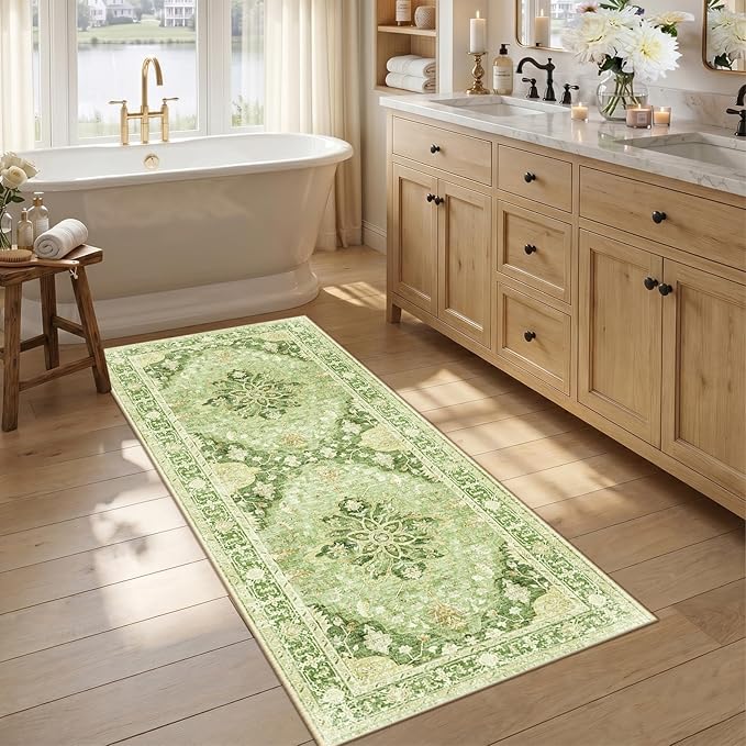 RELEANY Area Rugs 2'6"x5' Runner Rug Non Slip Washable for Kitchen Hallway Bedroom Beside Laundry Room Bathroom Rug, Floor Carpet, Sage Green Yellow