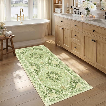 RELEANY Area Rugs 2'6"x5' Runner Rug Non Slip Washable for Kitchen Hallway Bedroom Beside Laundry Room Bathroom Rug, Floor Carpet, Sage Green Yellow