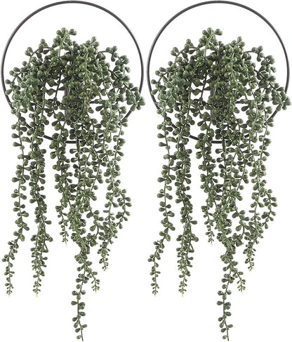 Pretty Jolly Wall Decor Metal Vase Decoration Holder, Mounted Artificial Flowers, Black Fake Wheat 2 Pack, Art Greenery, Farmhouse, Boho
