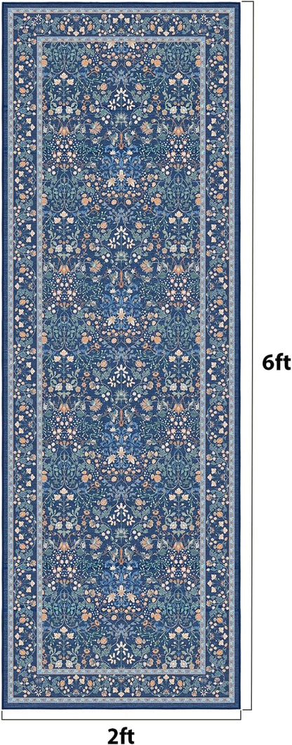 AMADA HOMEFURNISHING Washable Runner Rugs for Hallway, 2x6 Kitchen Rug, Non-Slip & Low-Profile Area Rug, Soft Floral Rug with Durable Edge Binding, Rugs for Entryway Bedroom Kitchen Laundry Bathroom