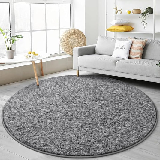 Gifeas Ultra Soft Round Area Rugs for Living Room Bedroom, 4x4 Feet Grey Thickened Memory Foam Modern Indoor Circle Carpets, Non-Slip Comfy Circular Rug for Boys Girls Nursery Room Home Decor