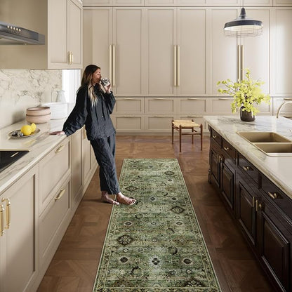 Washable Runners for Hallways Kitchen Rugs: 2'6"x8' Runner Rug Stain Resistant Non Slip Low Pile Soft Carpet Runners for Hallways Bedroom Kitchen Entryway Indoor Laundry Room Farmhouse