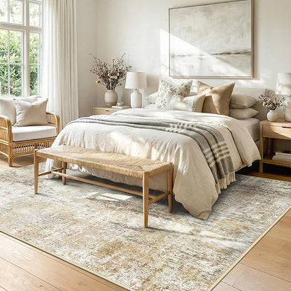 RELEANY Washable Area Rugs 6'x8' Non-Slip Modern Abstract Soft for Living Room Entryway Bedroom Nursery, Print Pattern, Neutral Brown Gray