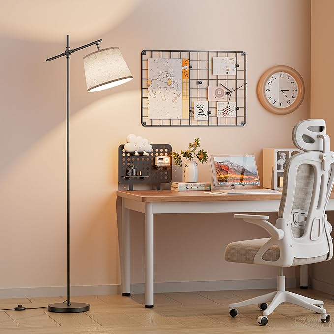 SIBRILLE Floor Lamp with Linen Shade, Dimmable Tall Standing Lamp with Remote Control & 3 Color Temperatures Bulb, Modern Swing Arm Floor Lamps for Living Room Bedroom Office Corner