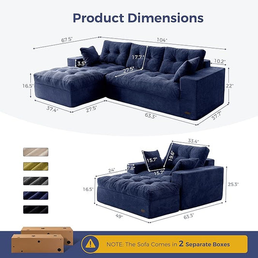 MAXYOYO Sectional Sofa Couch and Chaise Lounge, L Shaped Modern Cloud Couch with Ottoman, Comfy Sofa with Layered Cushion, Tufted Upholstered Sleeper Chair for Living Room, No Assembly Required